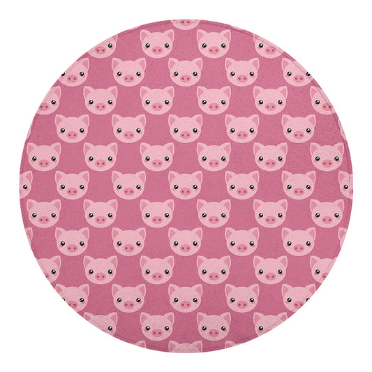 Cute Pink Pig Pattern Print Round Blanket