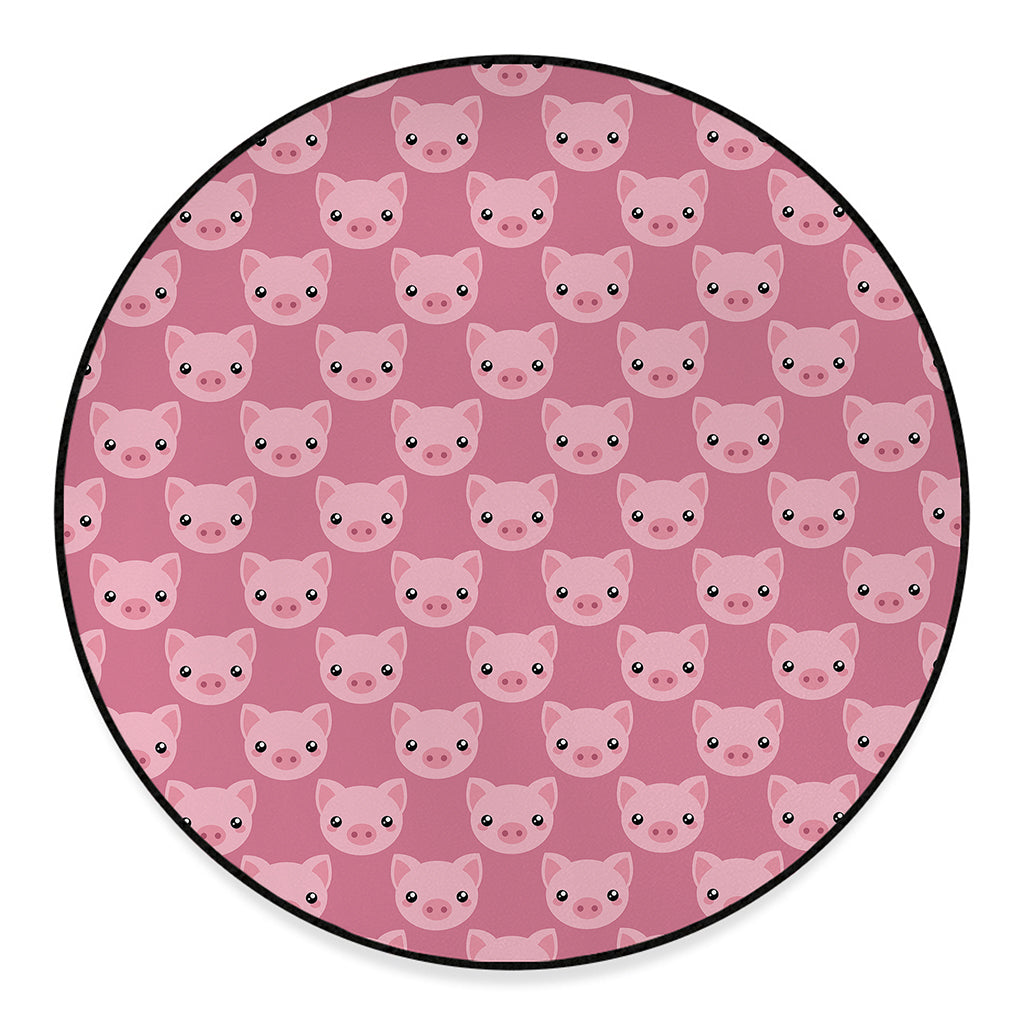 Cute Pink Pig Pattern Print Round Floor Mat