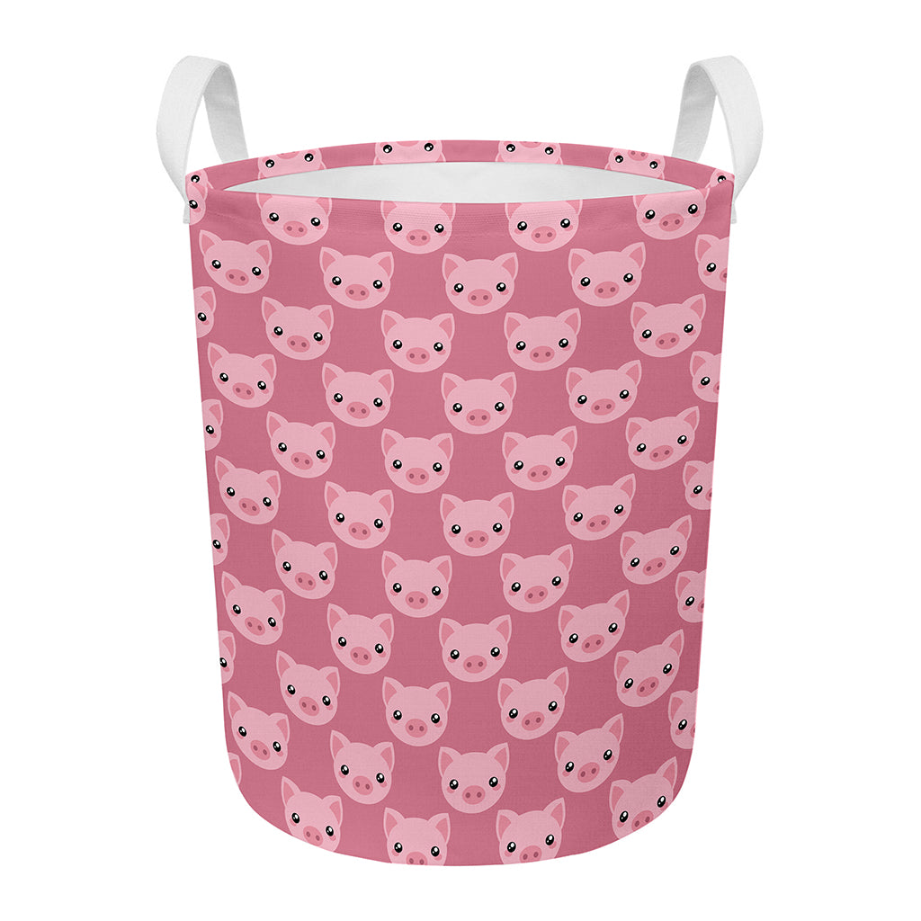Cute Pink Pig Pattern Print Round Laundry Basket