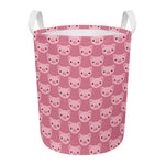 Cute Pink Pig Pattern Print Round Laundry Basket