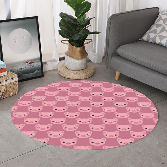 Cute Pink Pig Pattern Print Round Rug