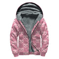 Cute Pink Pig Pattern Print Sherpa Lined Zip Up Hoodie