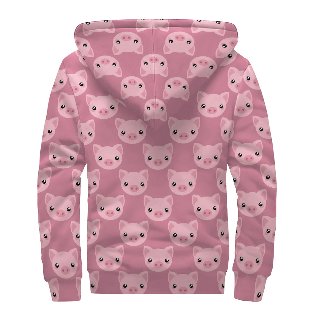 Cute Pink Pig Pattern Print Sherpa Lined Zip Up Hoodie