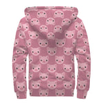 Cute Pink Pig Pattern Print Sherpa Lined Zip Up Hoodie