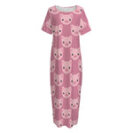 Cute Pink Pig Pattern Print Short Sleeve Long Nightdress