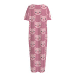 Cute Pink Pig Pattern Print Short Sleeve Long Nightdress