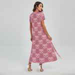 Cute Pink Pig Pattern Print Short Sleeve Maxi Dress