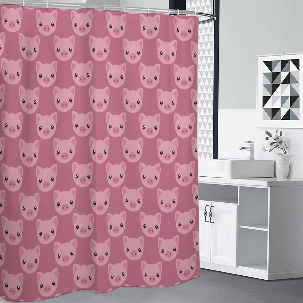 Cute Pink Pig Pattern Print Shower Curtain