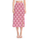 Cute Pink Pig Pattern Print Side Slit Midi Skirt