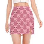 Cute Pink Pig Pattern Print Side Slit Mini Skirt