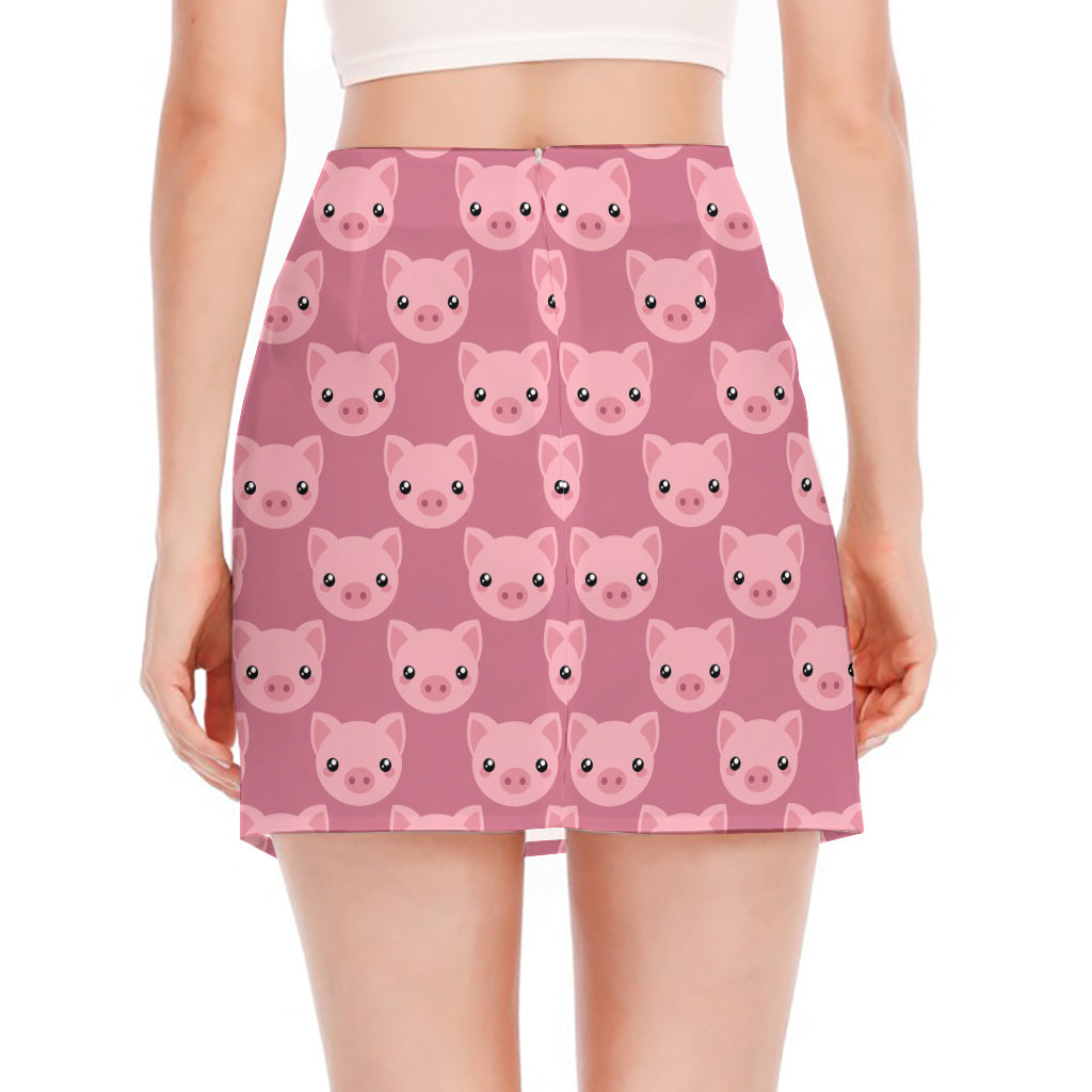 Cute Pink Pig Pattern Print Side Slit Mini Skirt