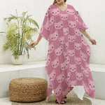 Cute Pink Pig Pattern Print Silk V-Neck Kaftan Dress