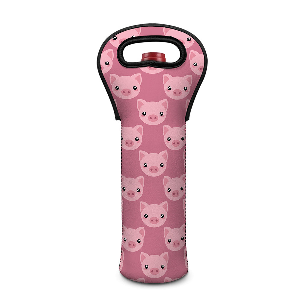 Cute Pink Pig Pattern Print Single Neoprene Wine Tote