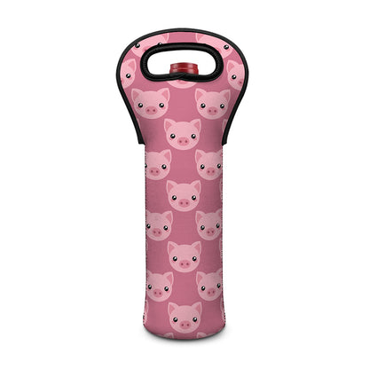 Cute Pink Pig Pattern Print Single Neoprene Wine Tote