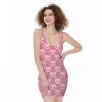 Cute Pink Pig Pattern Print Sleeveless Bodycon Dress