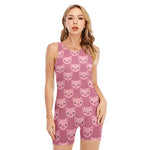 Cute Pink Pig Pattern Print Sleeveless One Piece Swimsuit