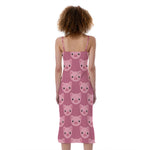 Cute Pink Pig Pattern Print Slim Fit Midi Cami Dress