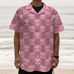 Cute Pink Pig Pattern Print Textured Short Sleeve Shirt