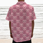 Cute Pink Pig Pattern Print Textured Short Sleeve Shirt