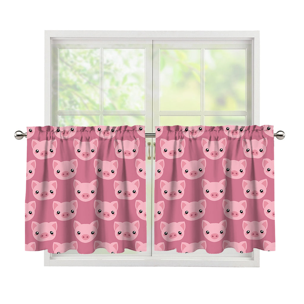 Cute Pink Pig Pattern Print Tier Curtains