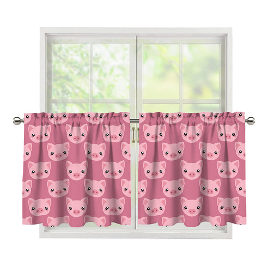 Cute Pink Pig Pattern Print Tier Curtains