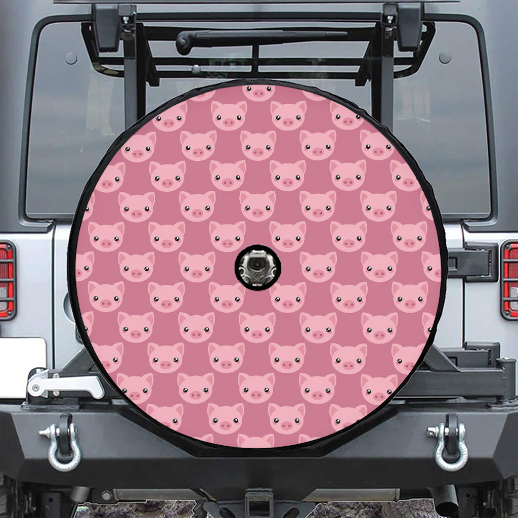 Cute Pink Pig Pattern Print Tire Cover With Camera Hole