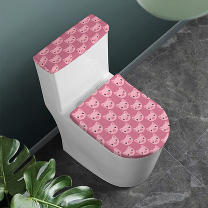Cute Pink Pig Pattern Print Toilet Lid And Tank Cover Set