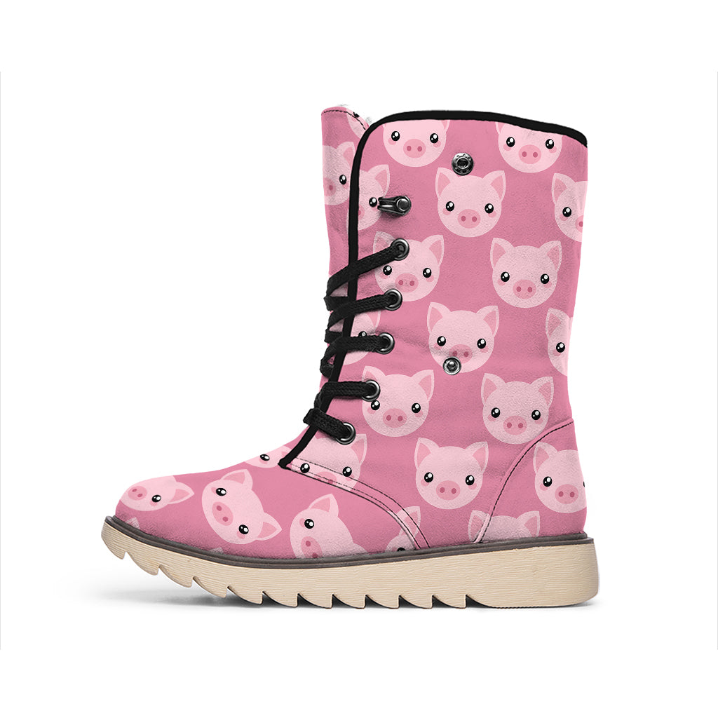 Cute Pink Pig Pattern Print Winter Boots