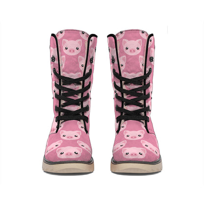 Cute Pink Pig Pattern Print Winter Boots