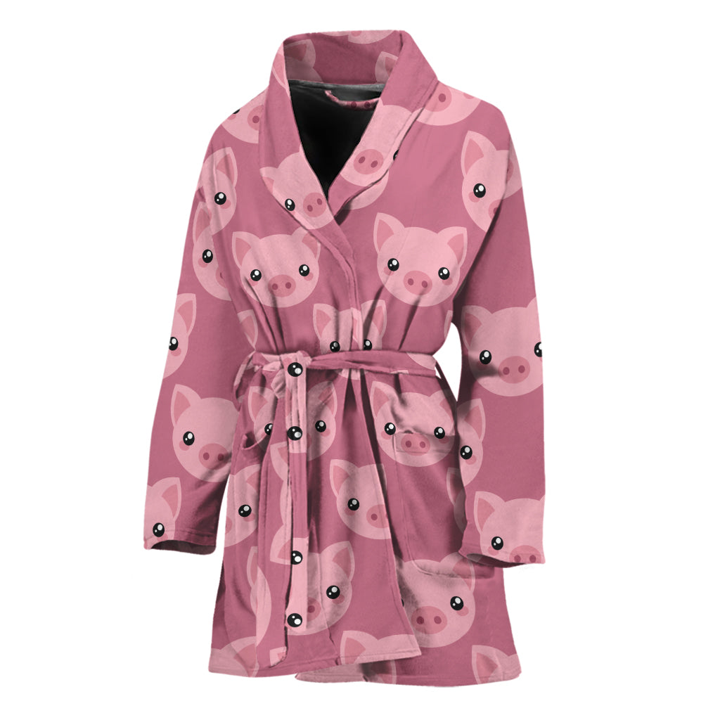 Cute Pink Pig Pattern Print Women's Bathrobe