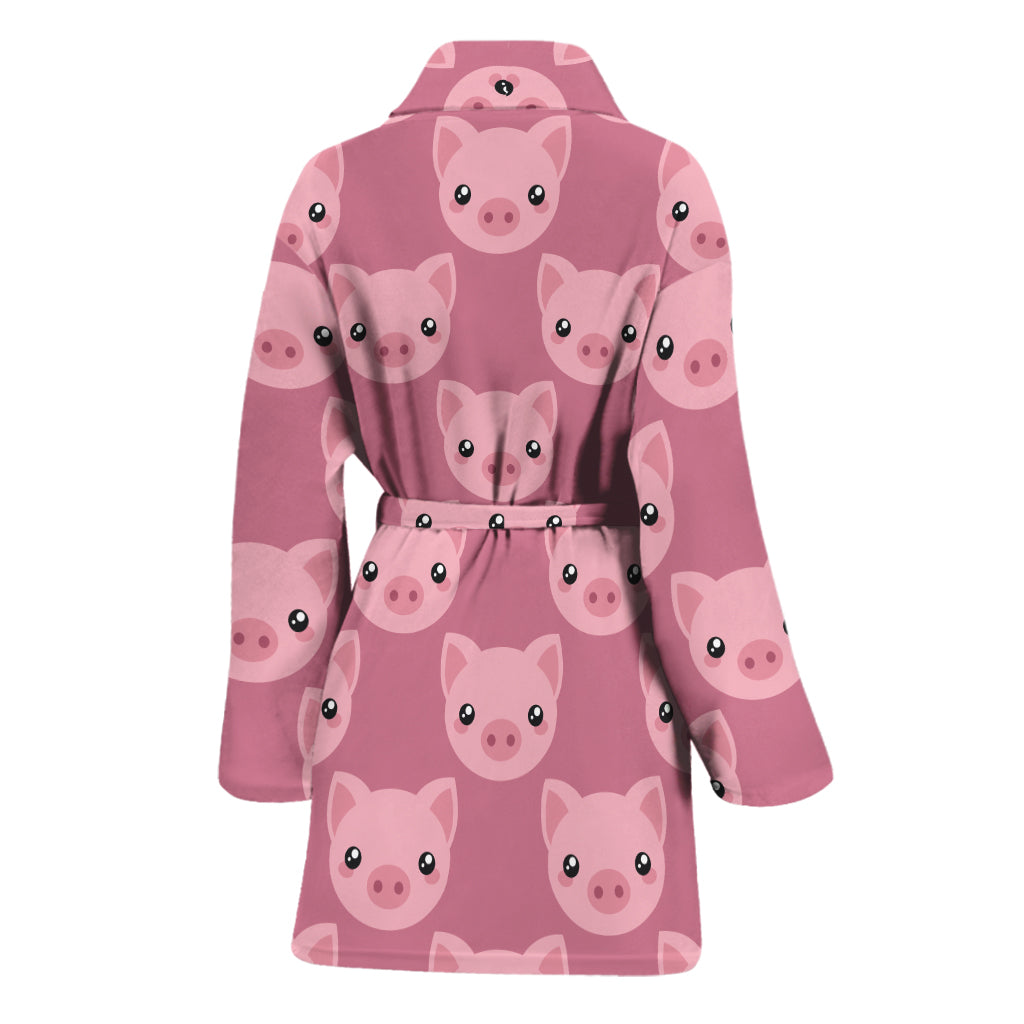 Cute Pink Pig Pattern Print Women's Bathrobe