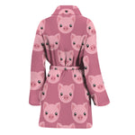 Cute Pink Pig Pattern Print Women's Bathrobe