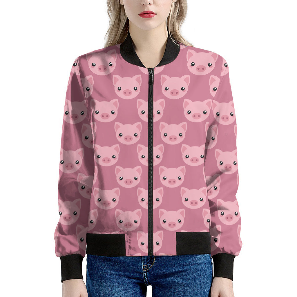 Cute Pink Pig Pattern Print Women's Bomber Jacket