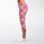 Cute Pink Pig Pattern Print Women's Capri Leggings