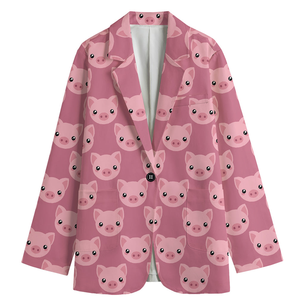 Cute Pink Pig Pattern Print Women's Cotton Blazer