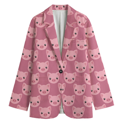 Cute Pink Pig Pattern Print Women's Cotton Blazer