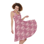 Cute Pink Pig Pattern Print Women's Sleeveless Dress