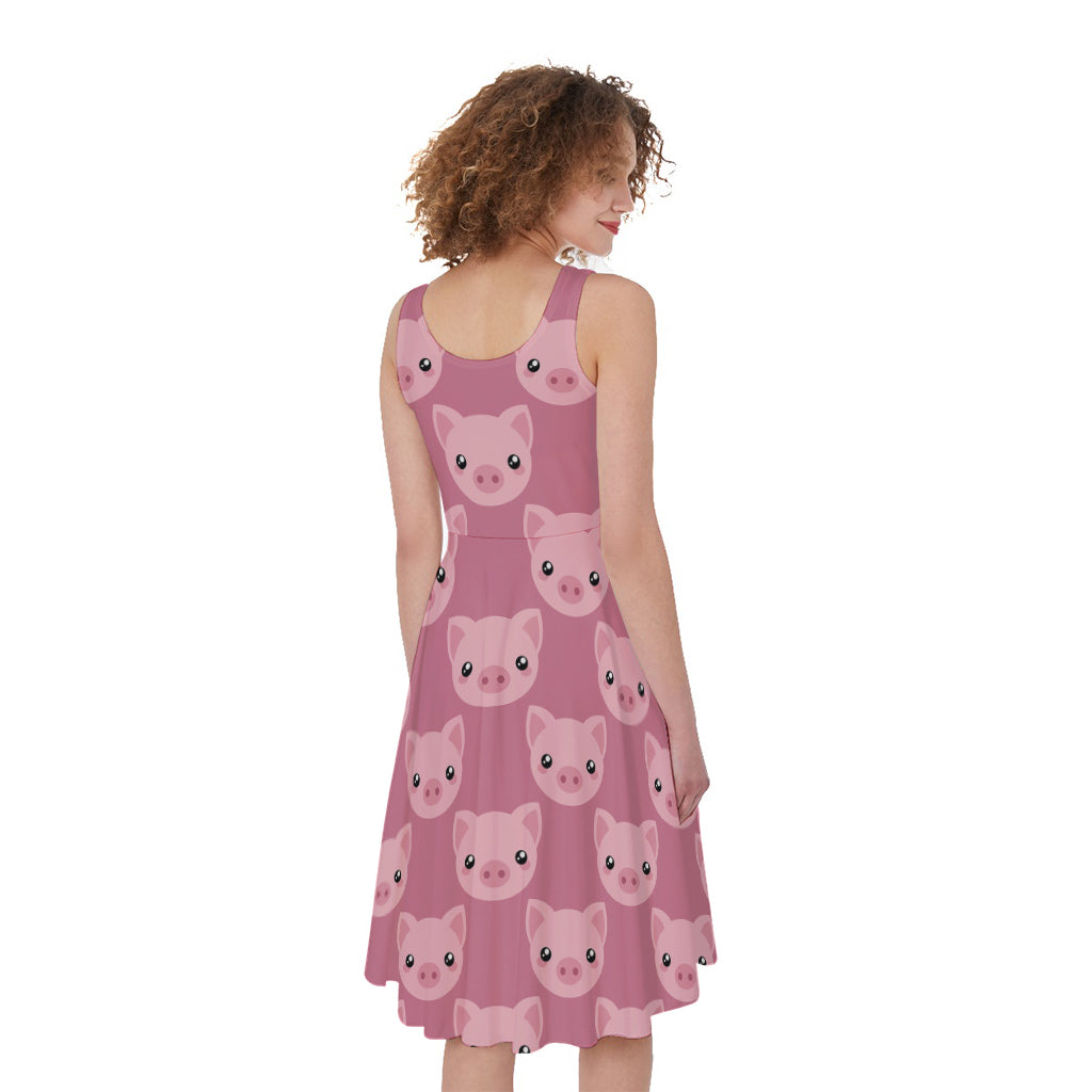 Cute Pink Pig Pattern Print Women's Sleeveless Dress