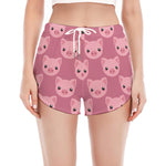 Cute Pink Pig Pattern Print Women's Split Running Shorts