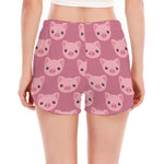 Cute Pink Pig Pattern Print Women's Split Running Shorts