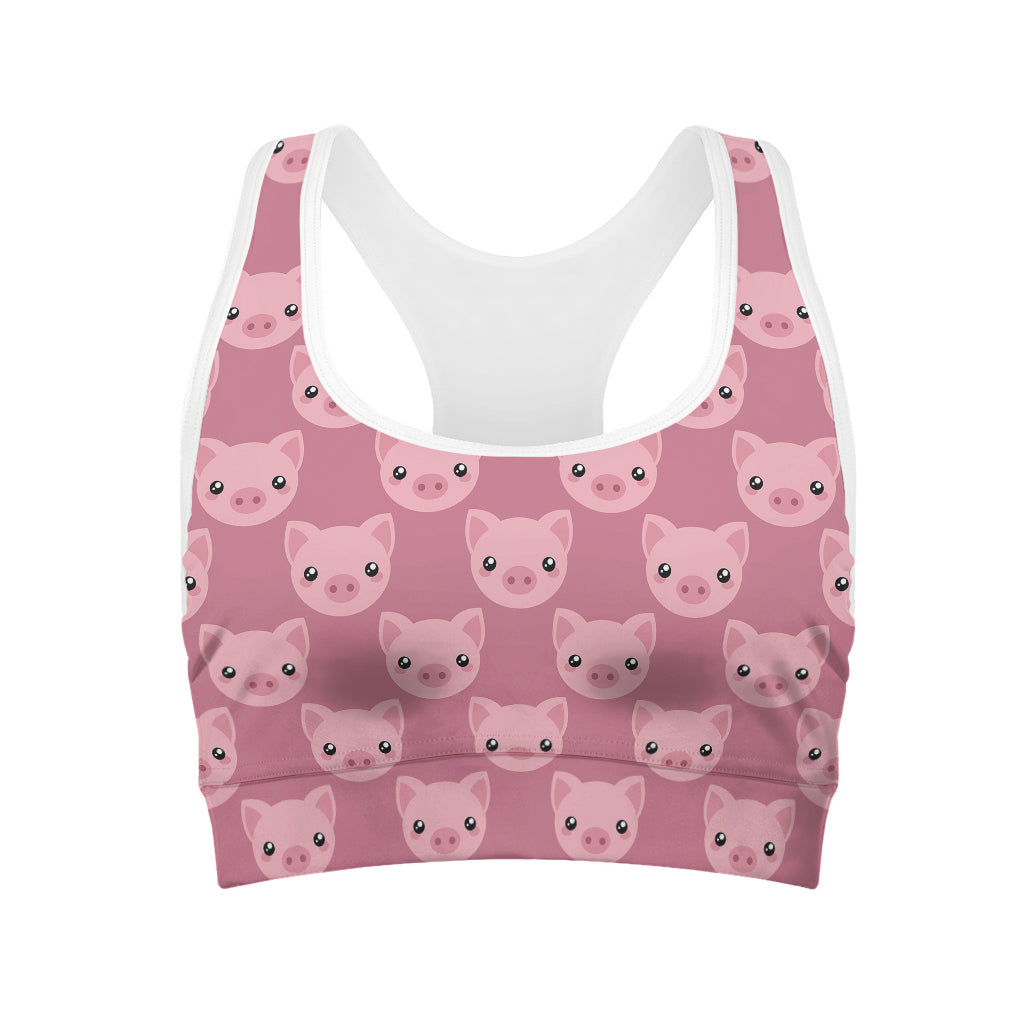 Cute Pink Pig Pattern Print Women's Sports Bra