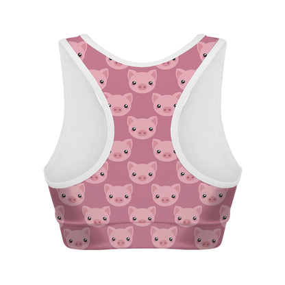 Cute Pink Pig Pattern Print Women's Sports Bra