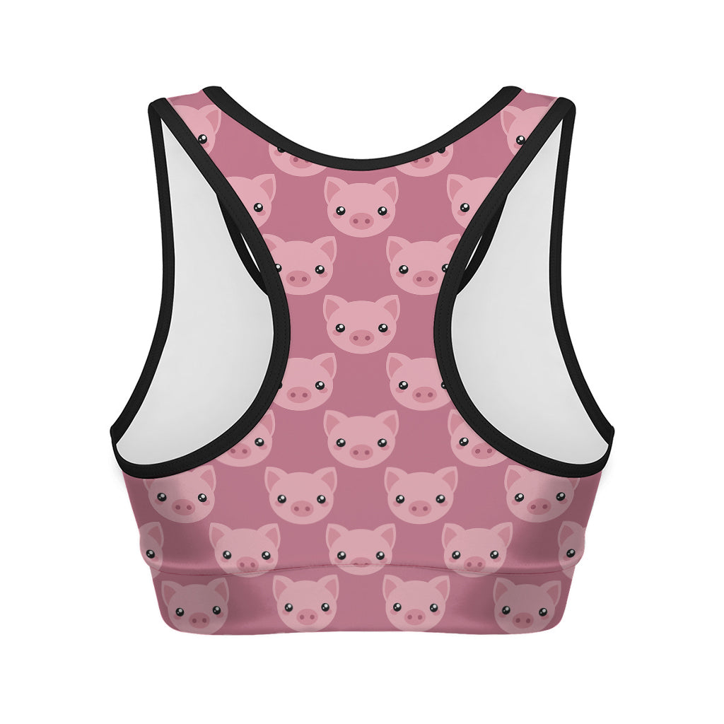 Cute Pink Pig Pattern Print Women's Sports Bra