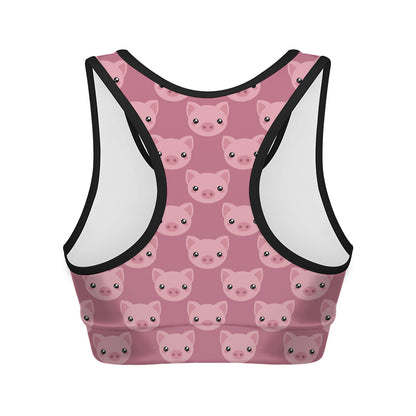 Cute Pink Pig Pattern Print Women's Sports Bra