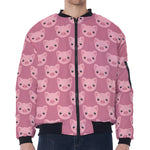 Cute Pink Pig Pattern Print Zip Sleeve Bomber Jacket