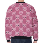 Cute Pink Pig Pattern Print Zip Sleeve Bomber Jacket