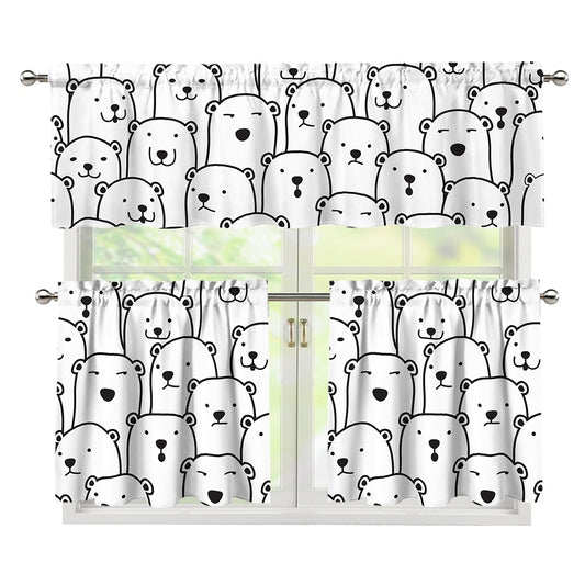 Cute Polar Bear Pattern Print 3 Piece Kitchen Curtains