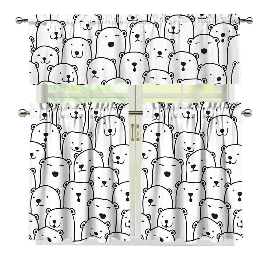 Cute Polar Bear Pattern Print 3 Piece Kitchen Curtains