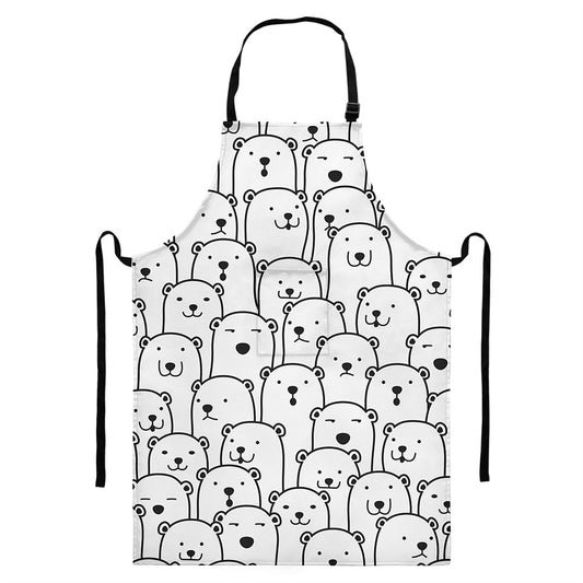 Cute Polar Bear Pattern Print Bib Apron With Pocket