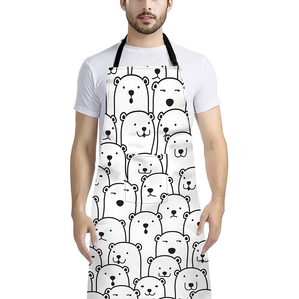 Cute Polar Bear Pattern Print Bib Apron With Pocket